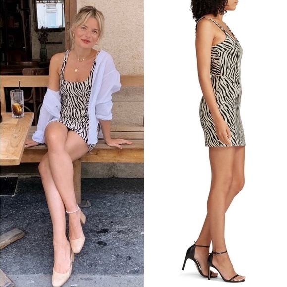 BEC BRIDGE 90s Zebra Stripe Square Neck Sleeveless Cutout Open Back Mini Dress 2 - Picture 2 of 13